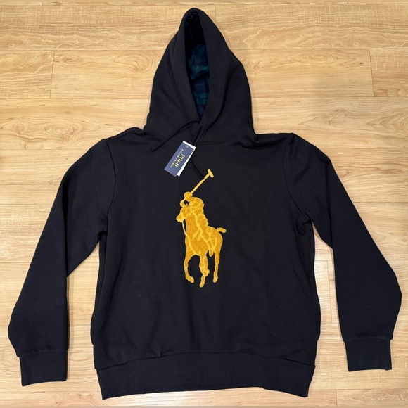 Polo Ralph Lauren Men’s Big Pony Chenille Stitched Fleece Hoodie Black NWT M - L